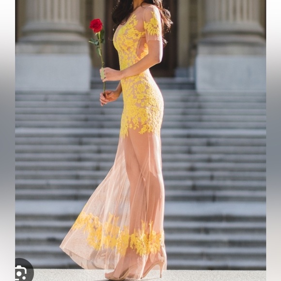 For Love And Lemons Dresses & Skirts - For Love and Lemons Luau Maxi yellow Dress Size S/ Mesh/ Embroidered beautiful